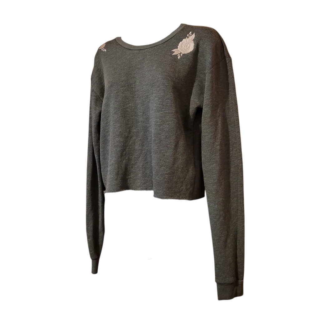 FAUXGERTY Organic Cotton Sweater Sustainable Crop Embroidery Sz Small
